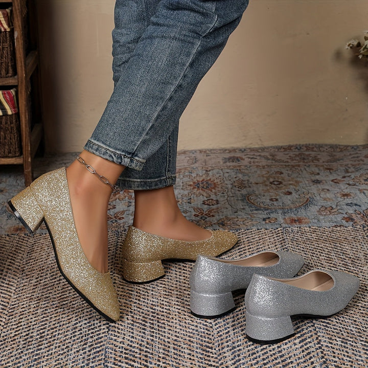 Élancée – Escarpins Brillants à Talon Moyen