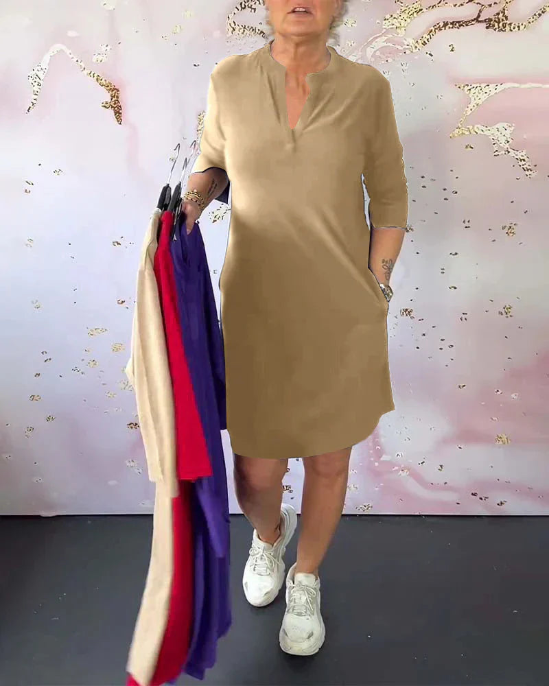 Manon™ | Robe Élégante Unie à Encolure en V